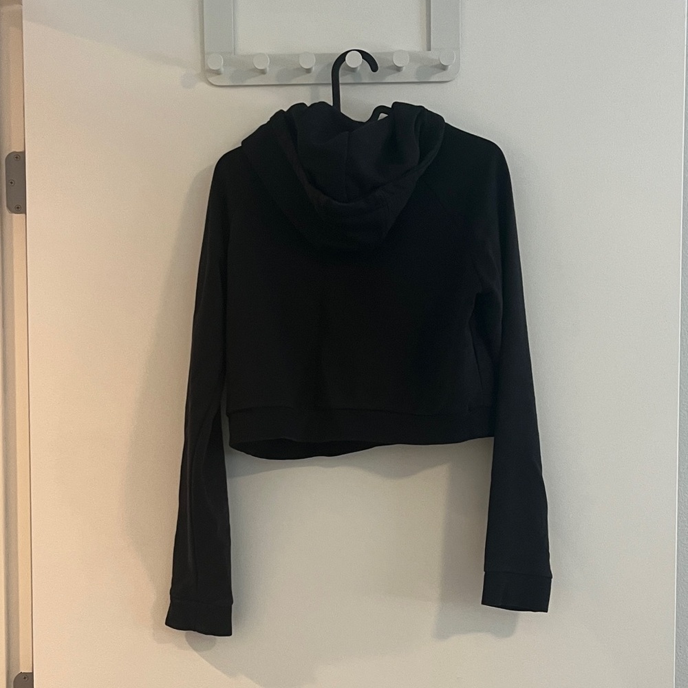 Adidas Black Cropped Hoodie with White Logo - Picture 2 of 2